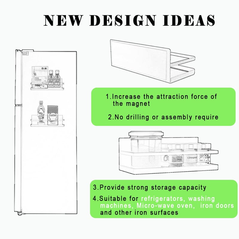 Hoopoton Magnetic Spice Rack Organizer Single Tier Refrigerator Spice Storage Shelf, Easy to Install The Side of The Refrigerator Can Hold spices, Jar of Olive Oil (White, 2 PACK) - Image 2